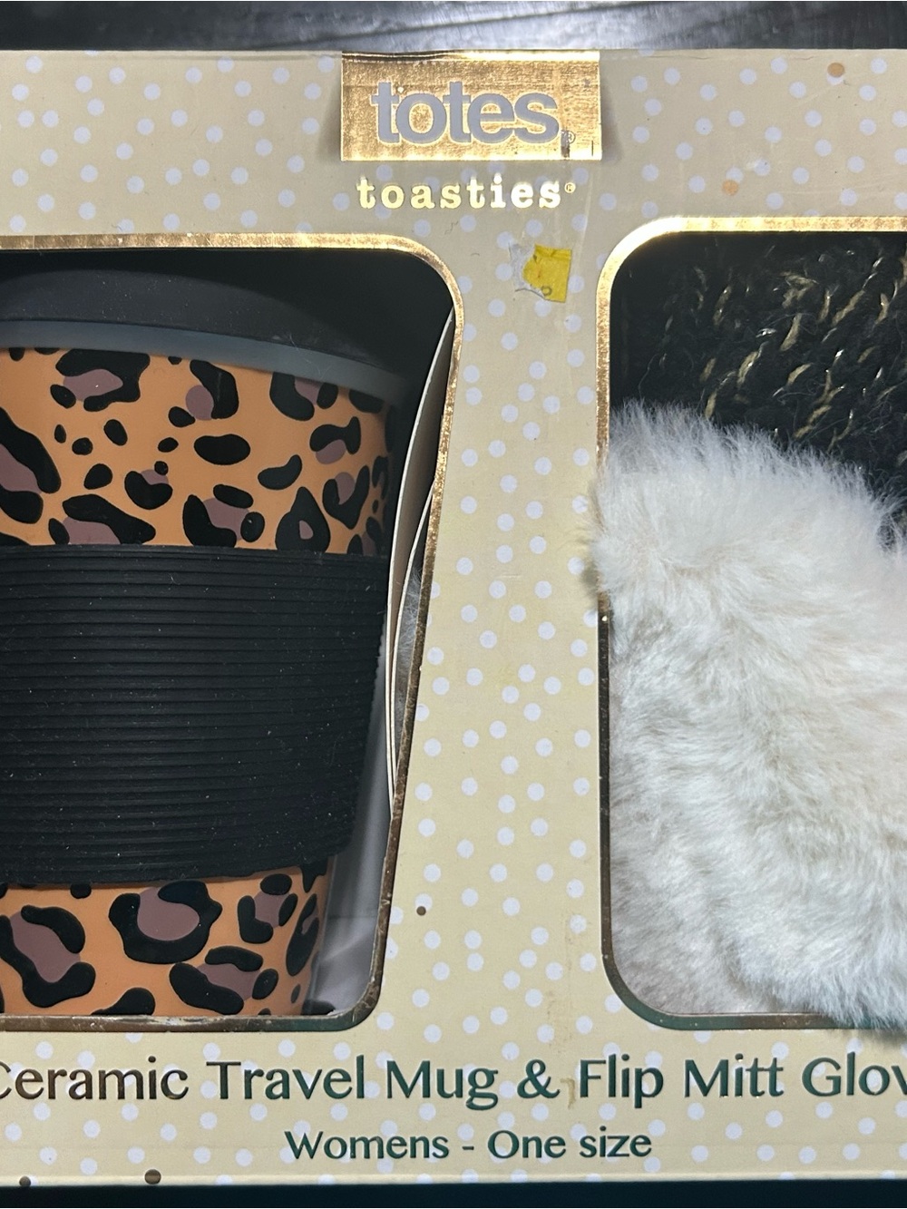 totes Leopard Print Mug & Cream Faux-Fur Flip mitts - glove’s - Picture 5 of 5